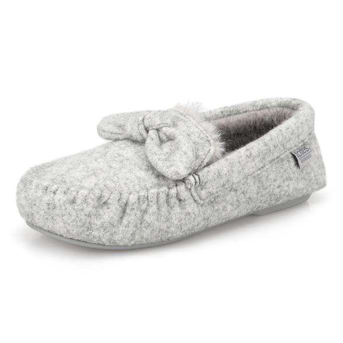 Isotoner® Ladies Brushed Marl Moccasin Slippers Grey  Extra Image 2